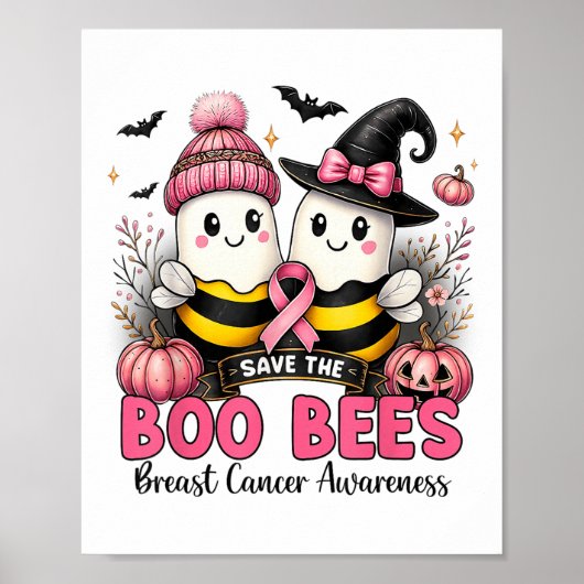 Save The Ees Boo Bees Breast Cancer Halloween Wome ポスター (正面)