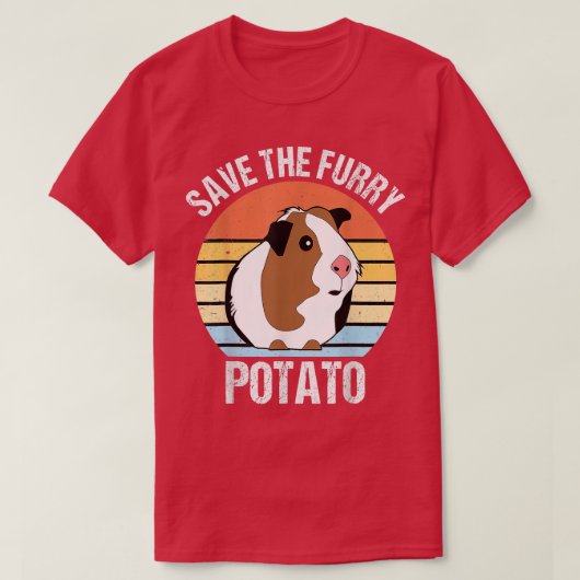 Save the fluffy potato Funny guinea pig  Tシャツ (デザイン正面)