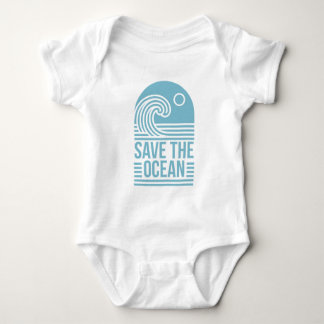 Save the ocean activist beach retro blue aesthetic ベビーボディスーツ