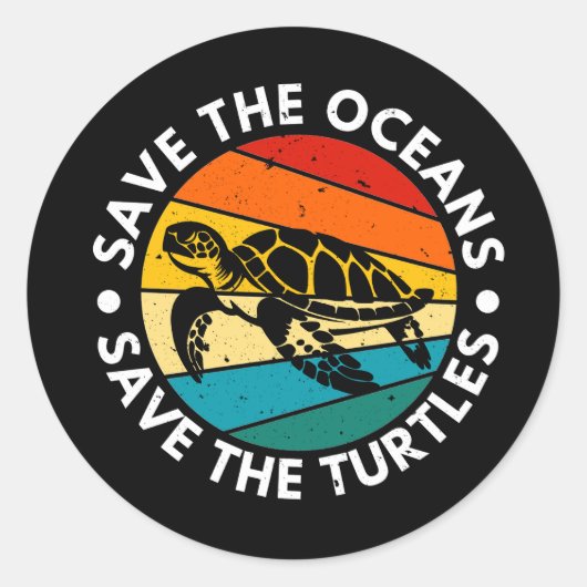 Save The Oceans Save The Turtles ラウンドシール (正面)