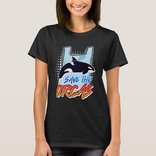 Save the Orcas Save the Ocean Environment Care Awa Tシャツ (正面)