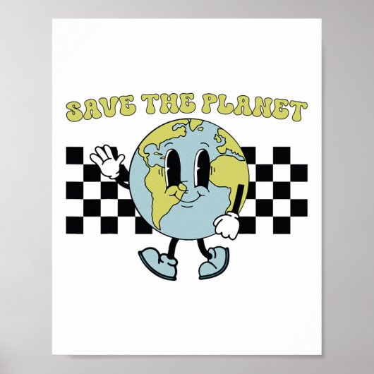 Save The Planet Earth Day EnvironmentレトロGroovy ポスター (正面)