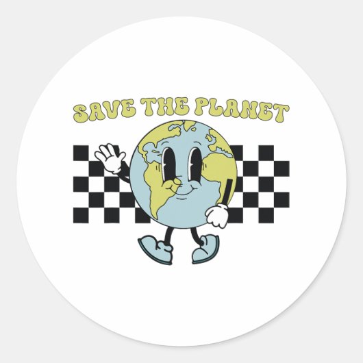 Save The Planet Earth Day EnvironmentレトロGroovy ラウンドシール (正面)