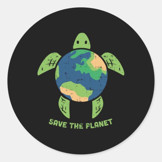 Save The Planet Earth Day Environment Turtle Recyc ラウンドシール (正面)