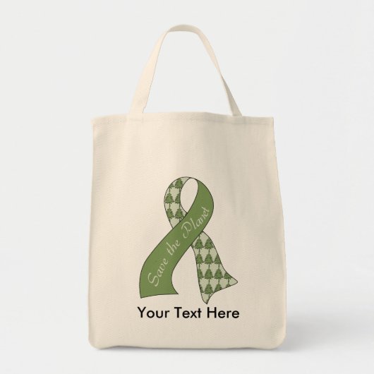 Save the Planet Ribbon: Everygreens食料品トート トートバッグ (正面)