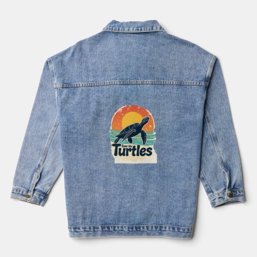 Save The Turtles Animal Rights Sea Turtle Retro St デニムジャケット (裏面)