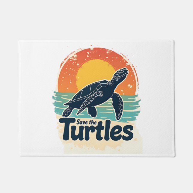 Save The Turtles Animal Rights Sea Turtle Retro St ドアマット (正面)