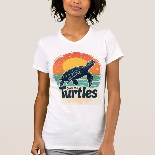 Save The Turtles Animal Rights Sea Turtle Retro St Tシャツ (正面)