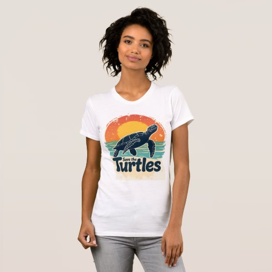 Save The Turtles Animal Rights Sea Turtle Retro St Tシャツ (正面フル)