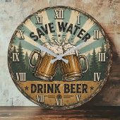 Save Water Drink Beer Funny ラージ壁時計