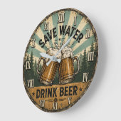 Save Water Drink Beer Funny ラージ壁時計 (傾斜)