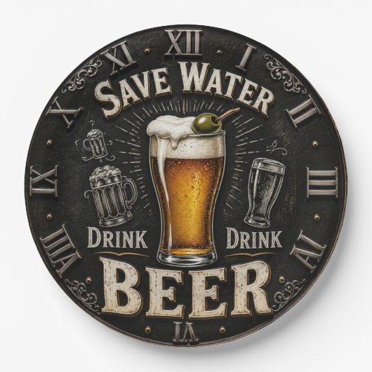 Save Water Drink Beer Man Cave Gift ペーパープレート (正面)