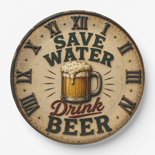 Save Water Drink Beer Man Cave Gift ペーパープレート (正面)