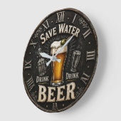 Save Water Drink Beer Man Cave Gift ラージ壁時計 (傾斜)
