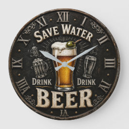 Save Water Drink Beer Man Cave Gift ラージ壁時計