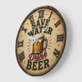Save Water Drink Beer Man Cave Gift ラージ壁時計 (傾斜)