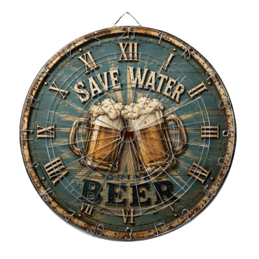 Save Water Drink Beer Rustic Home Bar ダーツボード (正面)