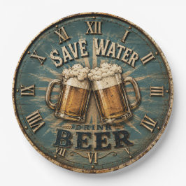 Save Water Drink Beer Rustic Home Bar ペーパープレート