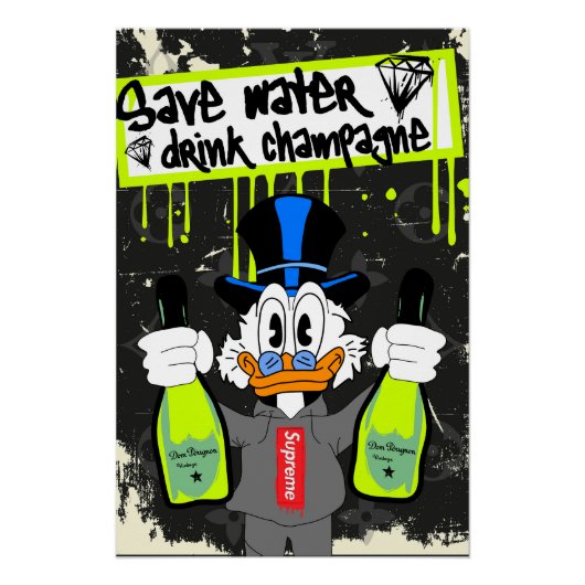Save Water, Drink Champagne (Neon Drip Duck) ポスター (正面)