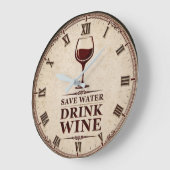 Save Water Drink Wine ラージ壁時計 (傾斜)