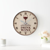 Save Water Drink Wine ラージ壁時計 (ホーム)