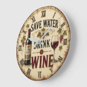 Save Water Drink Wine ラージ壁時計 (傾斜)
