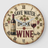 Save Water Drink Wine ラージ壁時計 (正面)