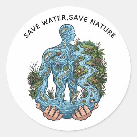 Save Water Save Nature Eco-Conscious Environmental ラウンドシール (正面)