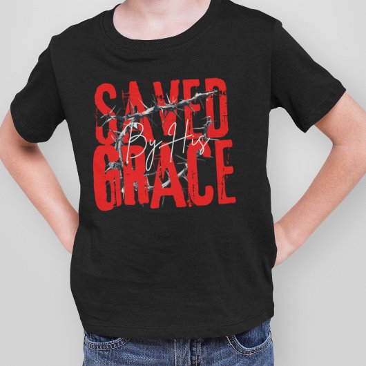 Saved By Grace - 神 イエス キリスト 信仰 少年 Tシャツ