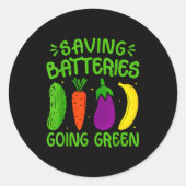 Saving Batteries Going Green Funny Inappropriate H ラウンドシール (正面)