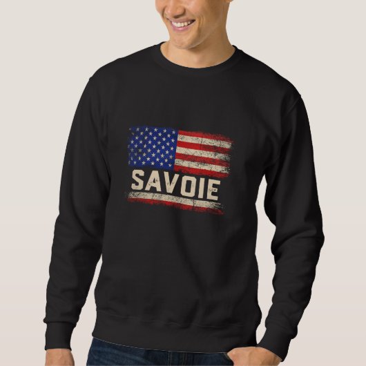 SAVOIE姓シャツSAVOIE名アメリカ国旗 スウェットシャツ (正面)