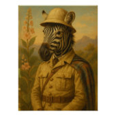 Savvy Zebra Explorer Portrait with Monocle ポスター (正面)