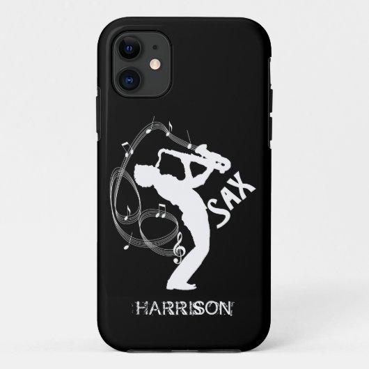 Saxプレイヤーミュージカルノート楽器ジャズ音楽 Case-Mate iPhoneケース (裏面)