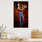 「SAX FOR HIRE」サックス音楽愛好家アートポスター ポスター (キッチン)