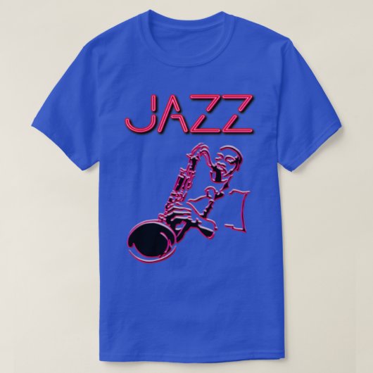 Sax Playerを使用したジャズのネオンサイン Tシャツ (デザイン正面)
