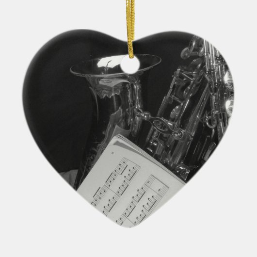Saxaphoneおよび楽譜 セラミックオーナメント (正面)