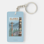 Saxmanのトーテムの村のヴィンテージ旅行ポスター キーホルダー (裏面)