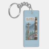 Saxmanのトーテムの村のヴィンテージ旅行ポスター キーホルダー (正面左)