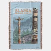 Saxmanのトーテムの村のヴィンテージ旅行ポスター スローブランケット (正面縦)