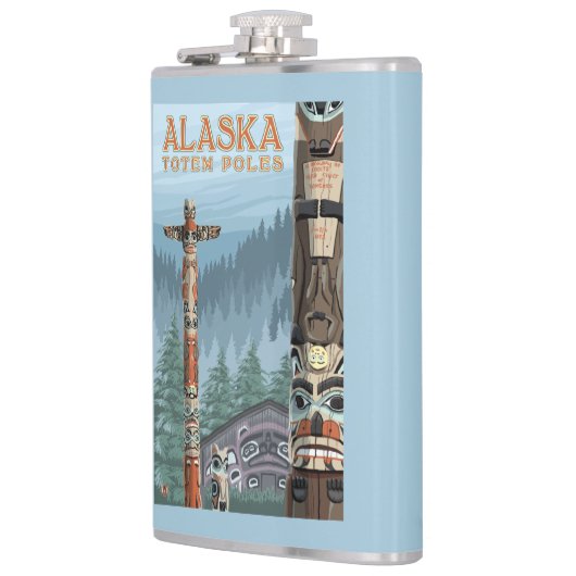 Saxmanのトーテムの村のヴィンテージ旅行ポスター フラスク (左)