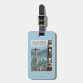 Saxmanのトーテムの村のヴィンテージ旅行ポスター ラゲッジタグ (正面縦)