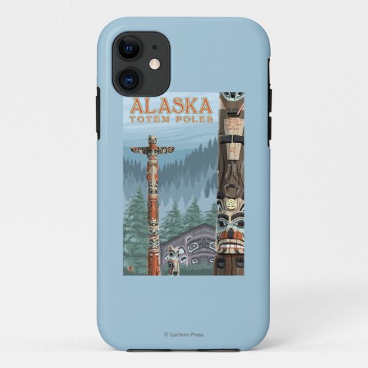 Saxmanのトーテムの村のヴィンテージ旅行ポスター Case-Mate iPhoneケース (裏面)