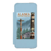 Saxmanのトーテムの村のヴィンテージ旅行ポスター Incipio iPhoneウォレットケース (フォリオ 正面)