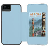 Saxmanのトーテムの村のヴィンテージ旅行ポスター Incipio iPhoneウォレットケース (フォリオオープン)