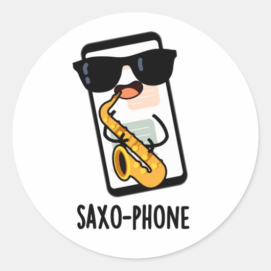 Saxo-phone おもしろい Puns ラウンドシール (正面)