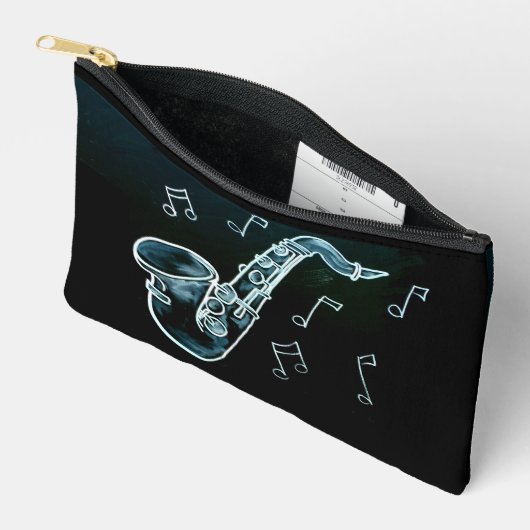 Saxophone And Music Notes アクセサリーポーチ (見開き)