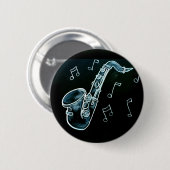 Saxophone And Music Notes 缶バッジ (正面&裏面)