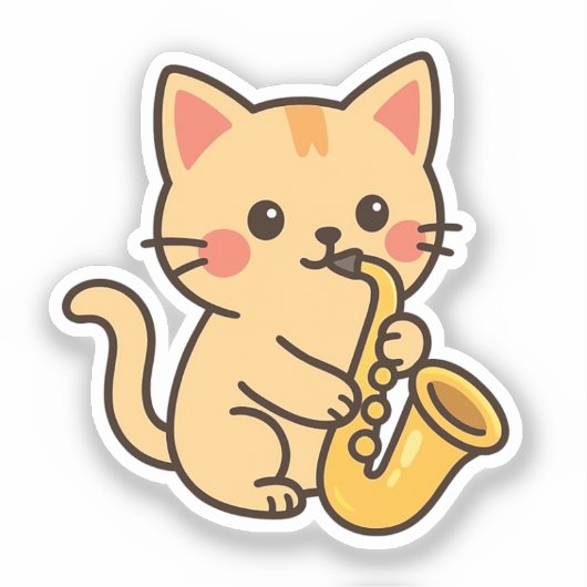Saxophone Cat Illustration シール (正面)