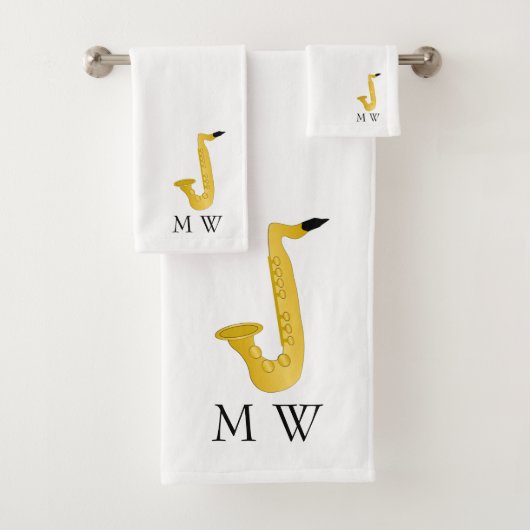 Saxophone Design Monogrammed バスタオルセット (インサイチュ)