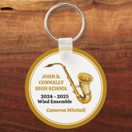 Saxophone High School Band Gold Personalized キーホルダー